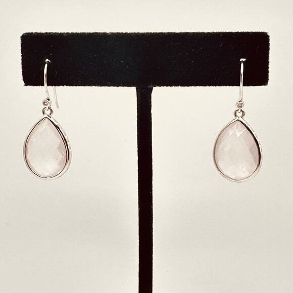 Sterling Silver Faceted Light Pink Rose Quartz Dangle Earring KJC 925 (tested) - Picture 1 of 14